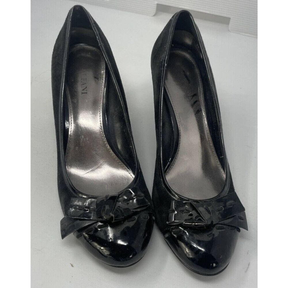 Alfani Womens Hamilton Patent Black Leather High Heels Size 8M Bow